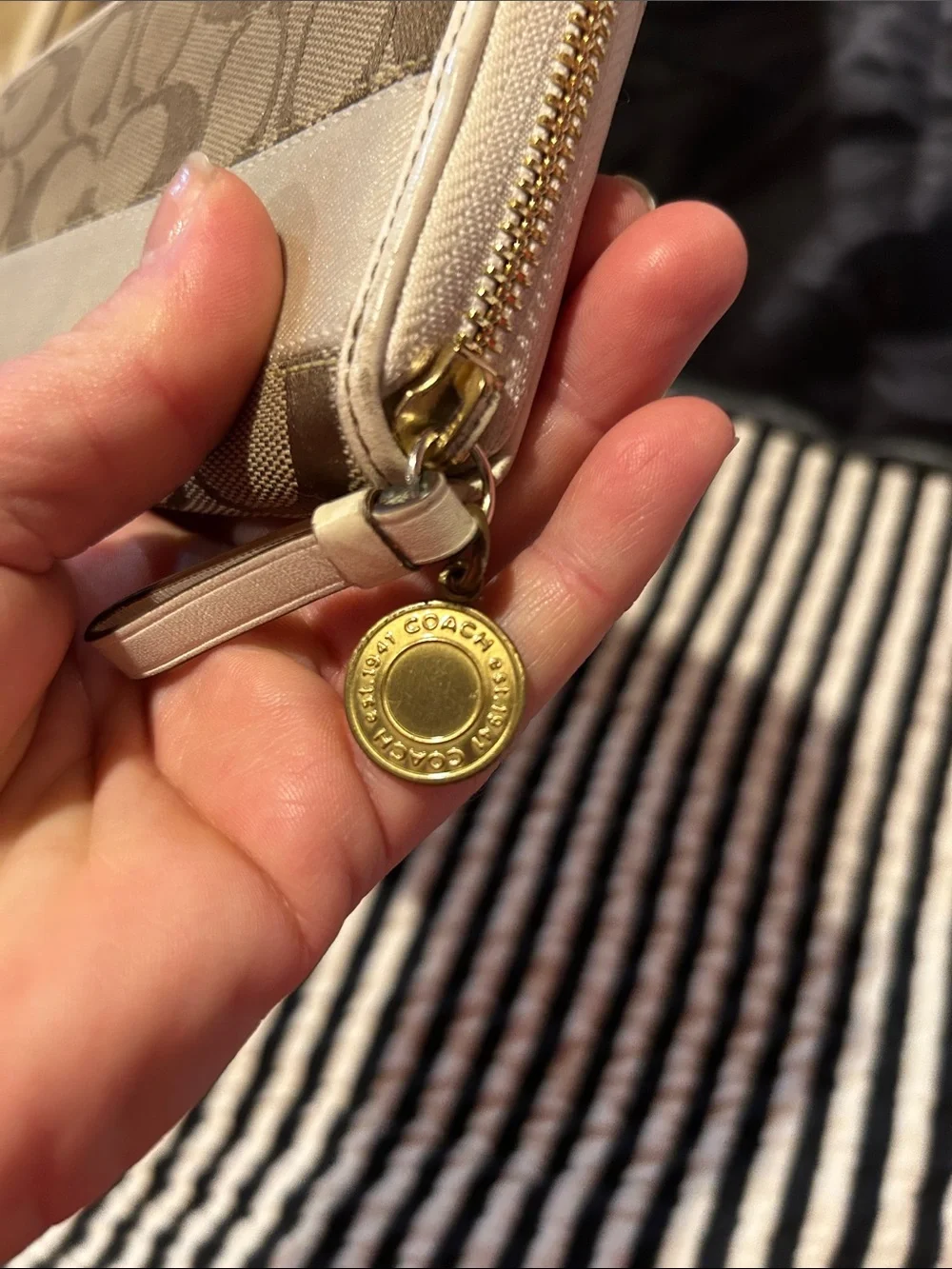 Coach Beige and Brown Signature Zip Wallet